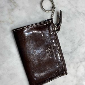 Coach keychain coin purse, brown patent leather